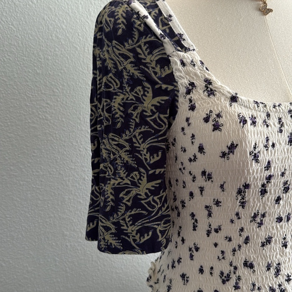 Free People Floral Print Smocked Crop Top Size Small - Picture 4 of 7